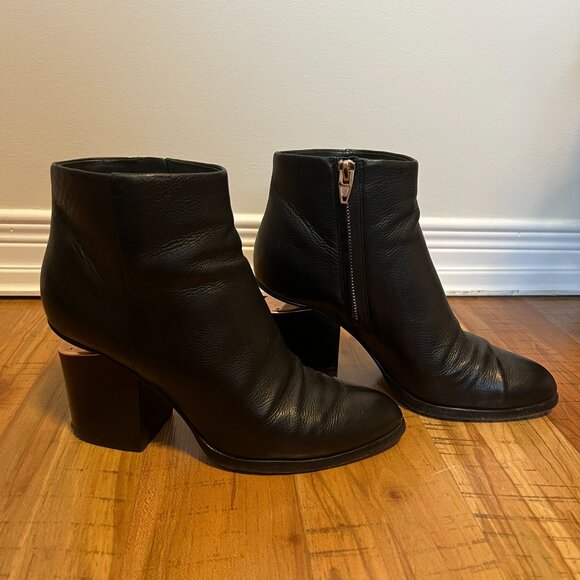 Alexander Wang Gabi Rose Gold Heel Cut Out Chunky Heel Zip Leather Ankle Boots - Picture 3 of 14